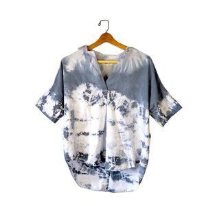 Madewell Dyed Upcycled Cotton Shirt Size XXS Short Sleeve Slate White